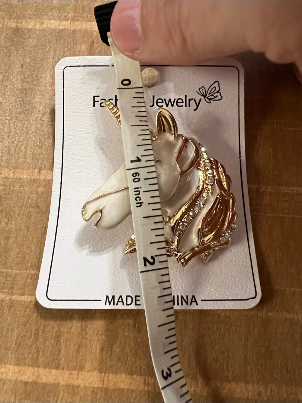 3/$18 Fashion Jewelry White & Gold Unicorn Head Brooch with Rhinestones Lot 6054